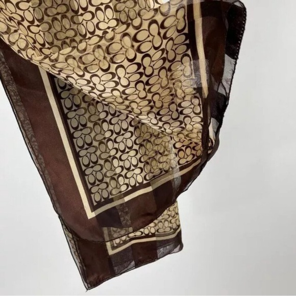 Coach Brown and Cream Signature Print Silk Scarf - Picture 3 of 6